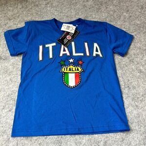 NWT Mad Engine Italy National Soccer Short Sleeve Shirt Kids Size Large 7 Blue